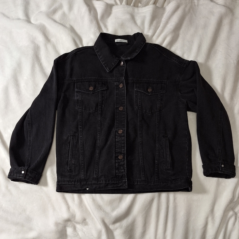 CantonWalker Black Denim Jacket – Women’s/Unisex Classic Button-Up Jean Jacket